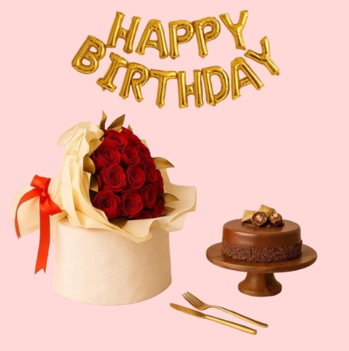 🎂 Golden Birthday Bloom & Cake Set